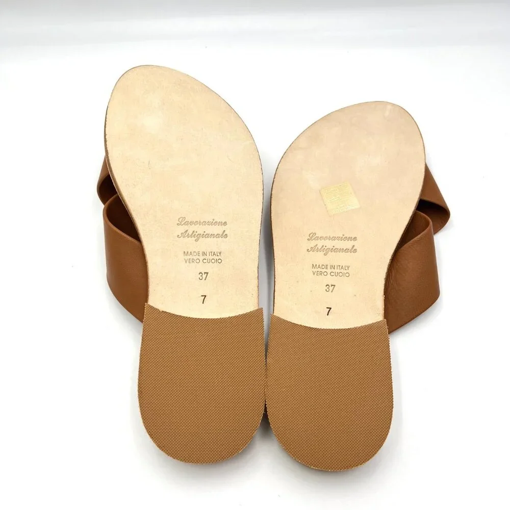 Slaye Womens EU 37 US‎ 7 Brown Leather Slip On Sandals Slides Shoes - Picture 9 of 13